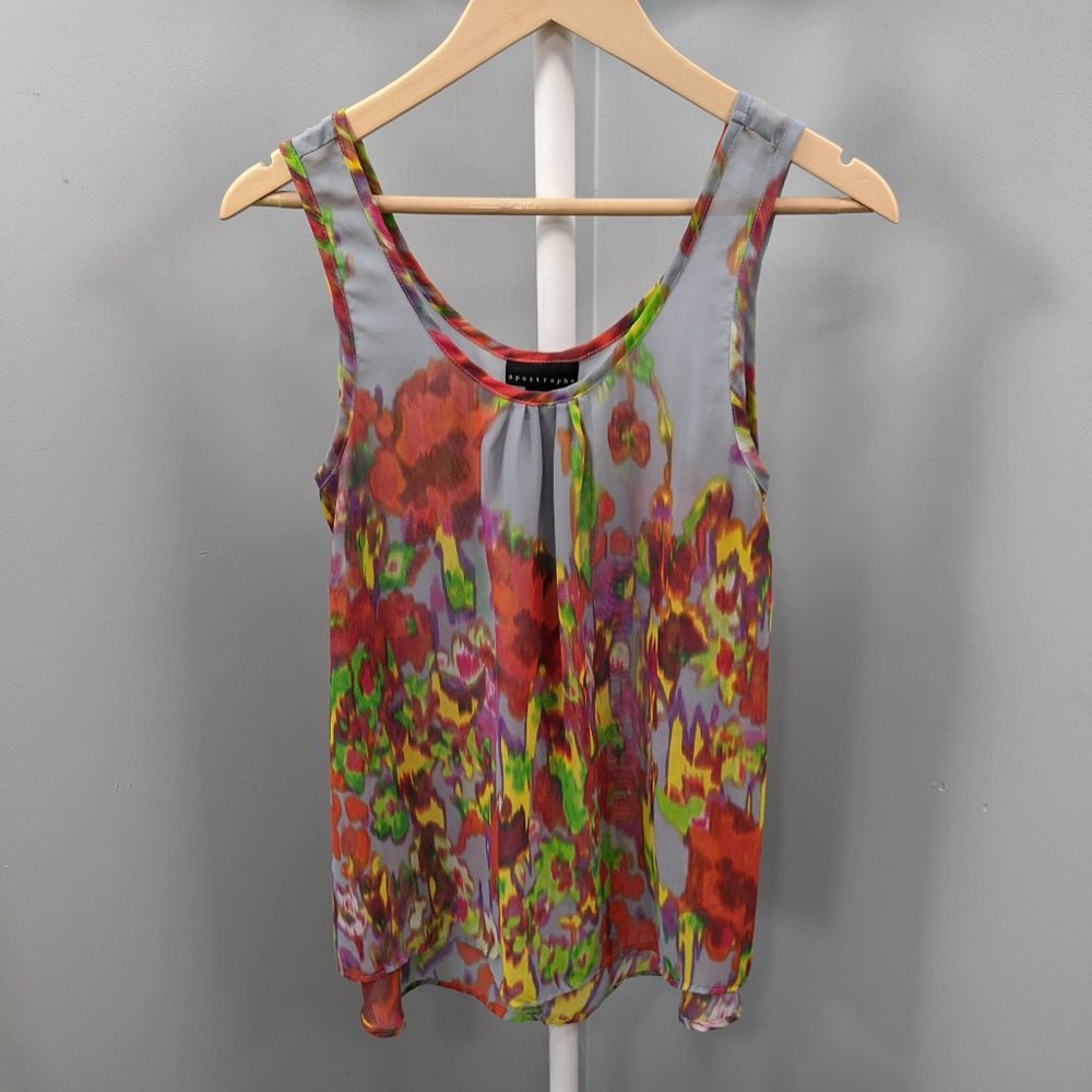 Apostrophe Sheer Colorful Boho Flowy Top, S